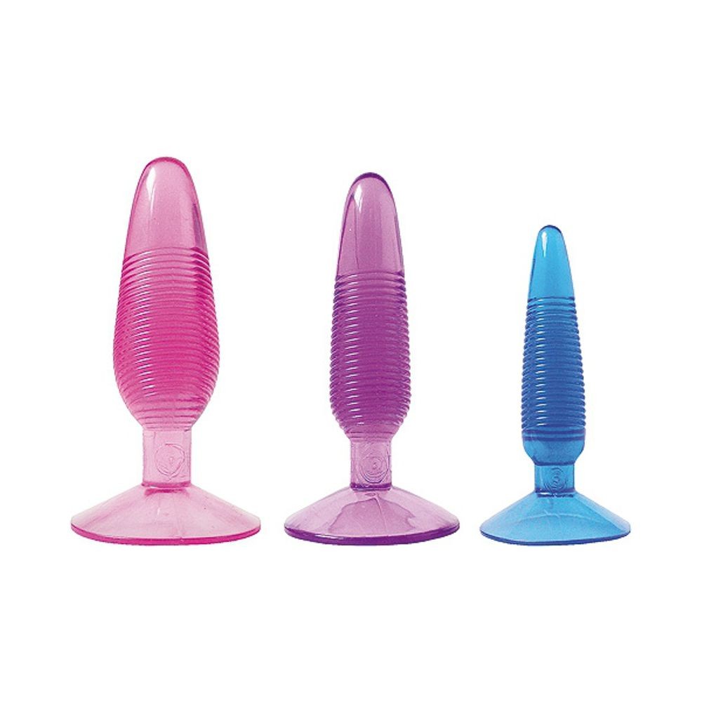 55007686 TWIRLY TRIO - PLUG – SET SET DI 3 PLUG IN JELLY CON SCANALATURE STIMOLANTI E BASAMENTO A VENTOSA