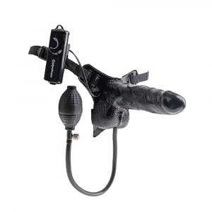 PD3957-23 INFLATABLE VIBRATING 6" STRAP-ON BLACK