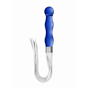 CHR019BLU WHIPSTER – BLUE PLUG ANALE IN VETRO BOROSILICATO BLU CON FRUSTA IN FINTA PELLE BIANCA