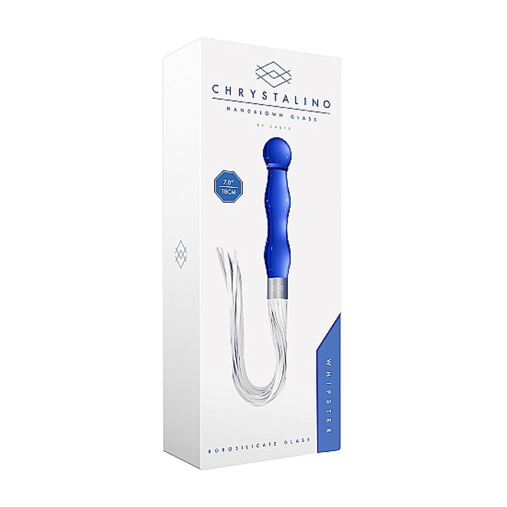 CHR019BLU WHIPSTER – BLUE PLUG ANALE IN VETRO BOROSILICATO BLU CON FRUSTA IN FINTA PELLE BIANCA