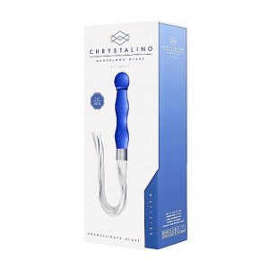 CHR019BLU WHIPSTER – BLUE PLUG ANALE IN VETRO BOROSILICATO BLU CON FRUSTA IN FINTA PELLE BIANCA