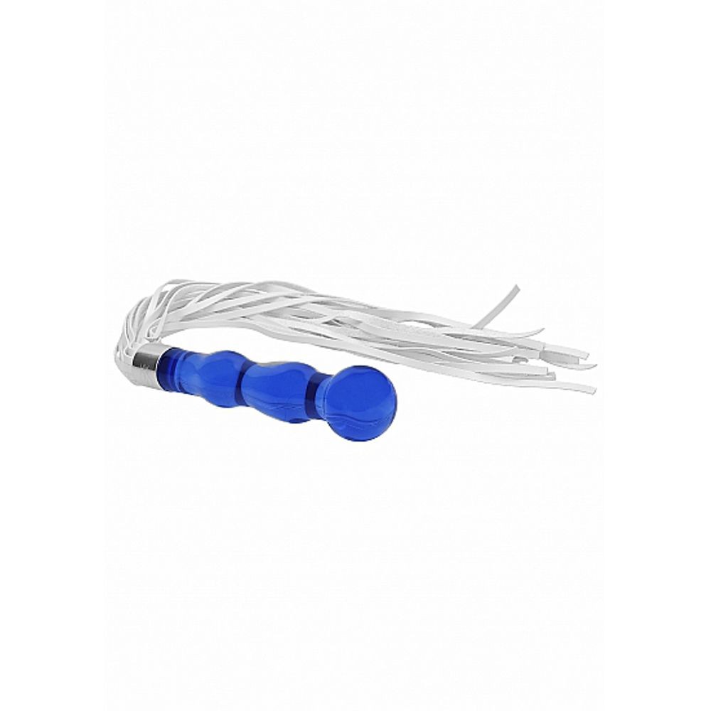 CHR019BLU WHIPSTER – BLUE PLUG ANALE IN VETRO BOROSILICATO BLU CON FRUSTA IN FINTA PELLE BIANCA