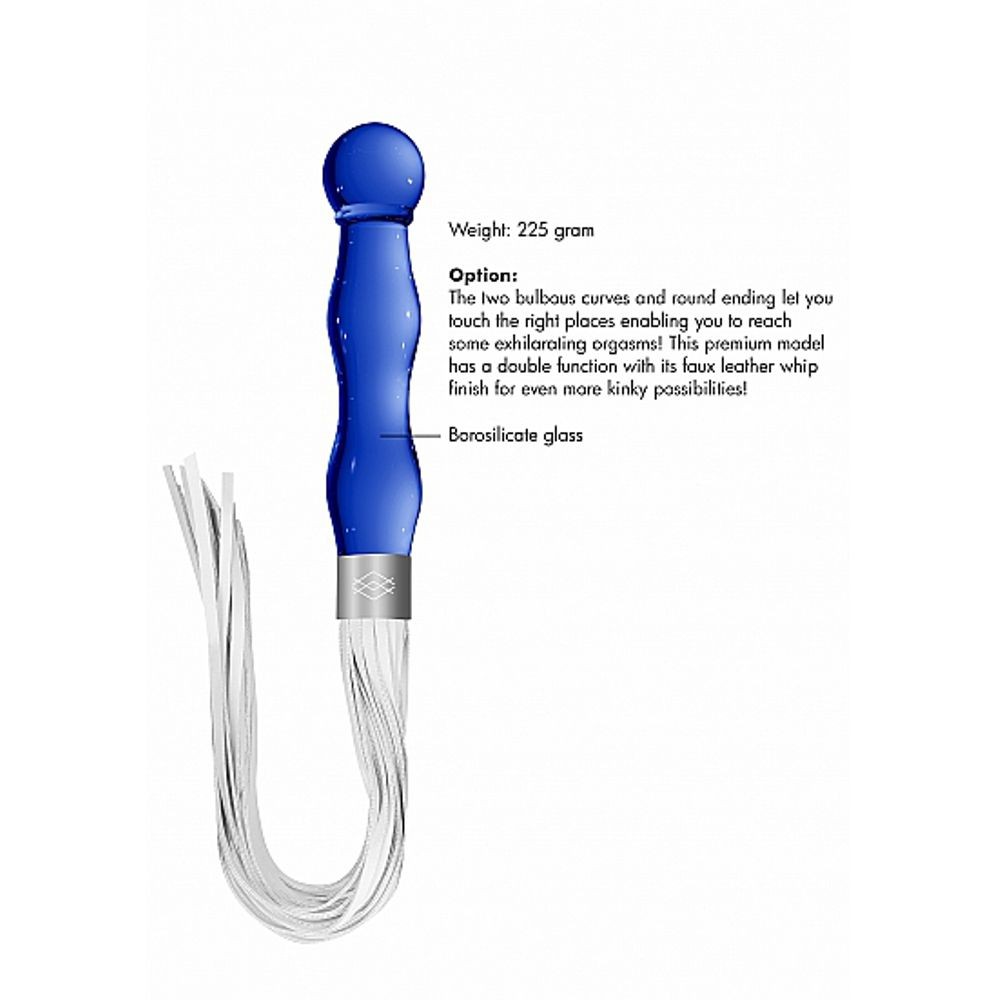 CHR019BLU WHIPSTER – BLUE PLUG ANALE IN VETRO BOROSILICATO BLU CON FRUSTA IN FINTA PELLE BIANCA