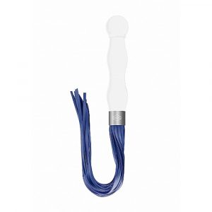 CHR019WHT WHIPSTER – WHITE PLUG ANALE IN VETRO BOROSILICATO BIANCO CON FRUSTA IN FINTA PELLE BLU