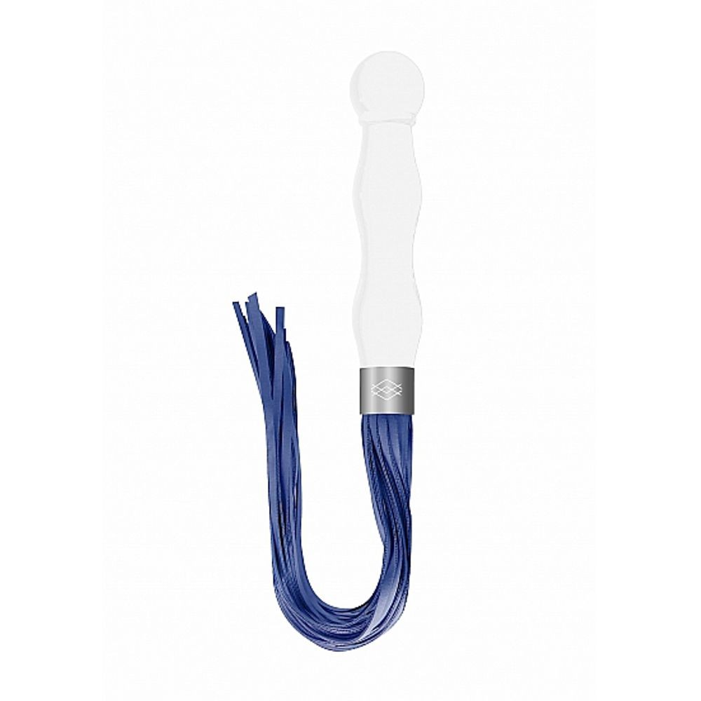 CHR019WHT WHIPSTER – WHITE PLUG ANALE IN VETRO BOROSILICATO BIANCO CON FRUSTA IN FINTA PELLE BLU