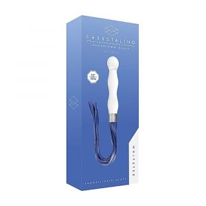 CHR019WHT WHIPSTER &ndash; WHITE PLUG ANALE IN VETRO BOROSILICATO BIANCO CON FRUSTA IN FINTA PELLE BLU