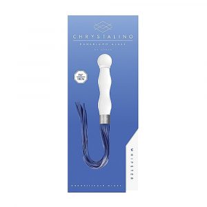 CHR019WHT WHIPSTER – WHITE PLUG ANALE IN VETRO BOROSILICATO BIANCO CON FRUSTA IN FINTA PELLE BLU