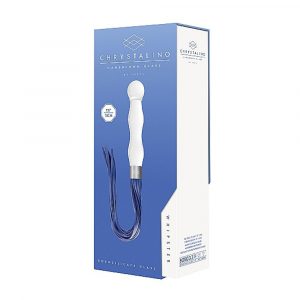 CHR019WHT WHIPSTER – WHITE PLUG ANALE IN VETRO BOROSILICATO BIANCO CON FRUSTA IN FINTA PELLE BLU
