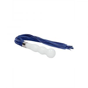 CHR019WHT WHIPSTER – WHITE PLUG ANALE IN VETRO BOROSILICATO BIANCO CON FRUSTA IN FINTA PELLE BLU