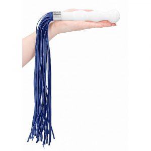 CHR019WHT WHIPSTER – WHITE PLUG ANALE IN VETRO BOROSILICATO BIANCO CON FRUSTA IN FINTA PELLE BLU