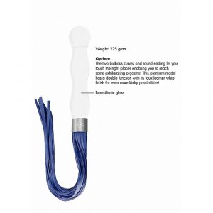 CHR019WHT WHIPSTER – WHITE PLUG ANALE IN VETRO BOROSILICATO BIANCO CON FRUSTA IN FINTA PELLE BLU