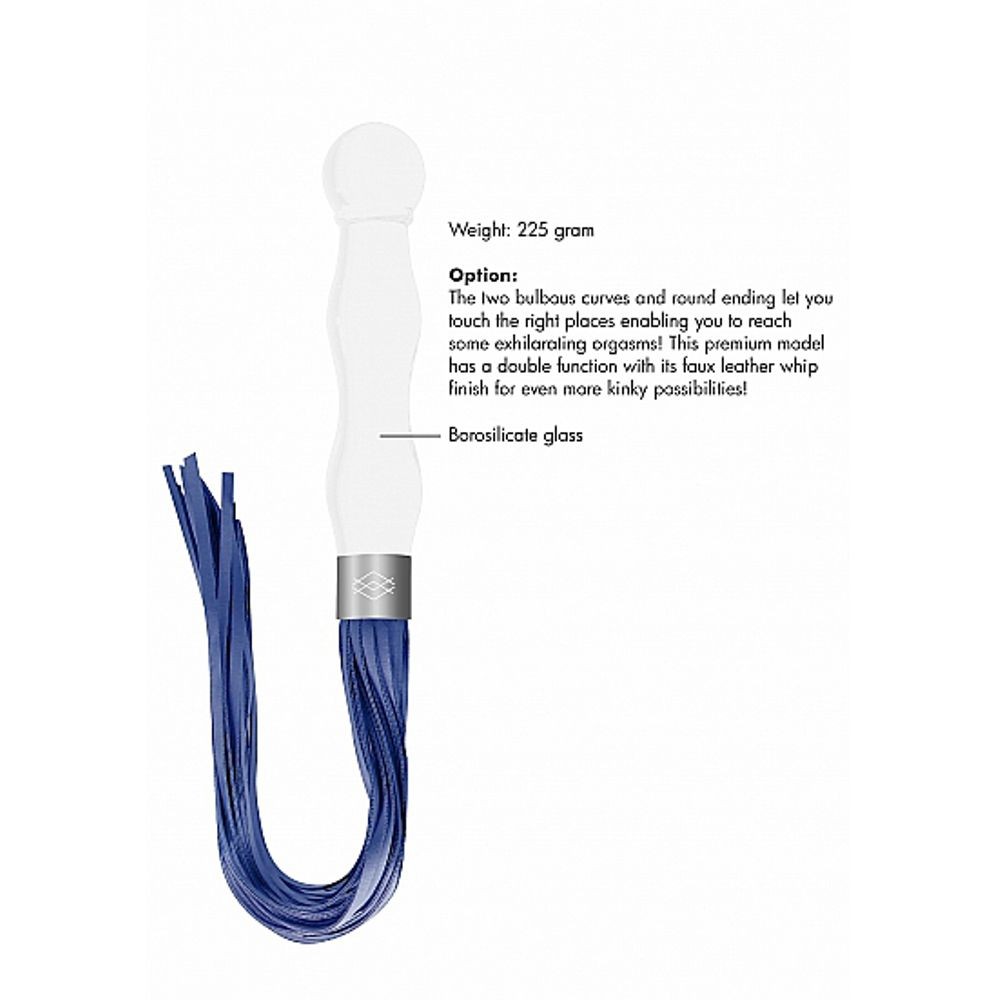 CHR019WHT WHIPSTER – WHITE PLUG ANALE IN VETRO BOROSILICATO BIANCO CON FRUSTA IN FINTA PELLE BLU