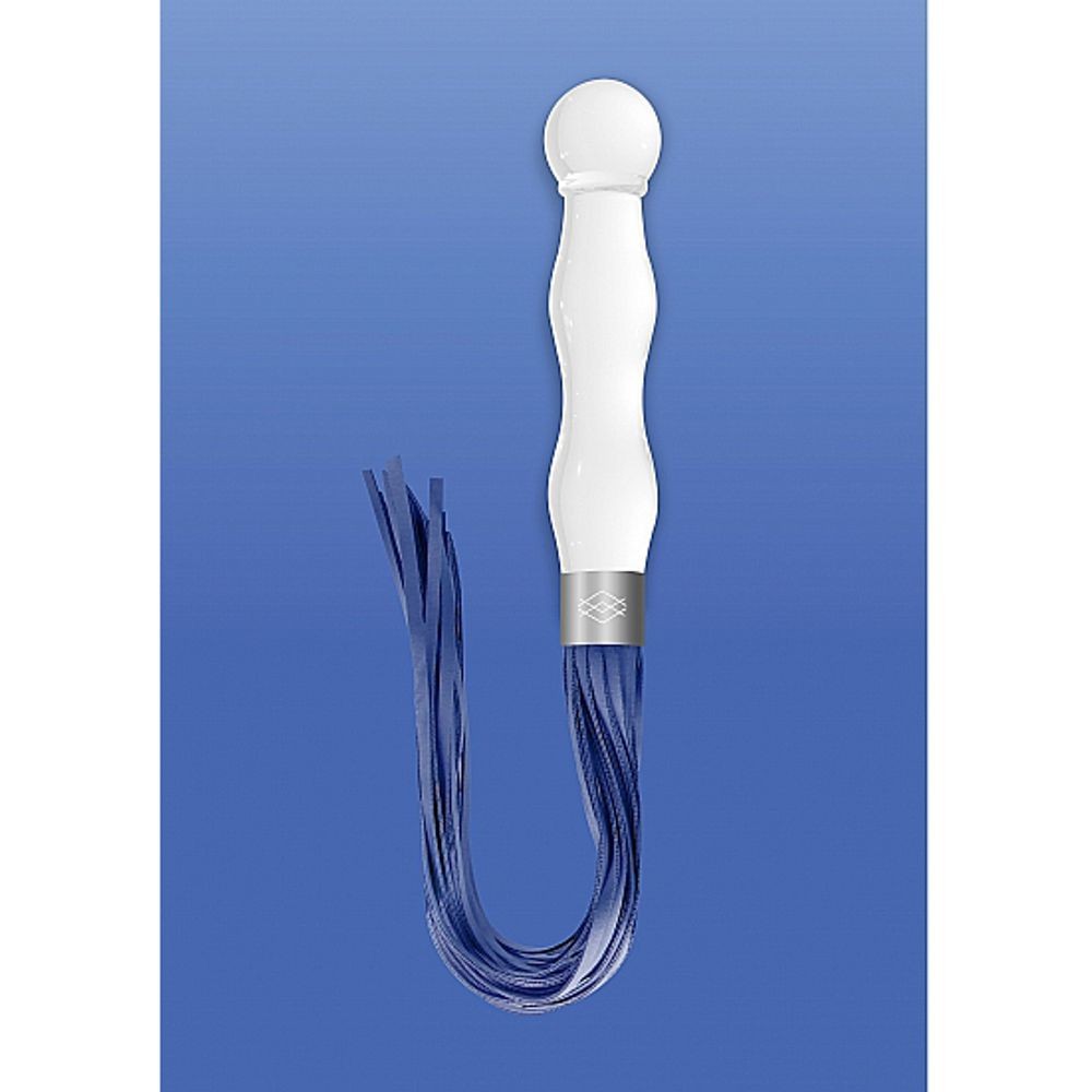 CHR019WHT WHIPSTER – WHITE PLUG ANALE IN VETRO BOROSILICATO BIANCO CON FRUSTA IN FINTA PELLE BLU