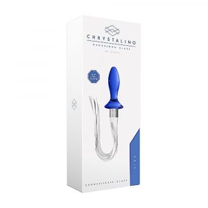 CHR020BLU TAIL &ndash; BLUE PLUG ANALE IN VETRO BOROSILICATO BLU CON FRUSTA IN FINTA PELLE BIANCA