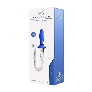 CHR020BLU TAIL – BLUE PLUG ANALE IN VETRO BOROSILICATO BLU CON FRUSTA IN FINTA PELLE BIANCA