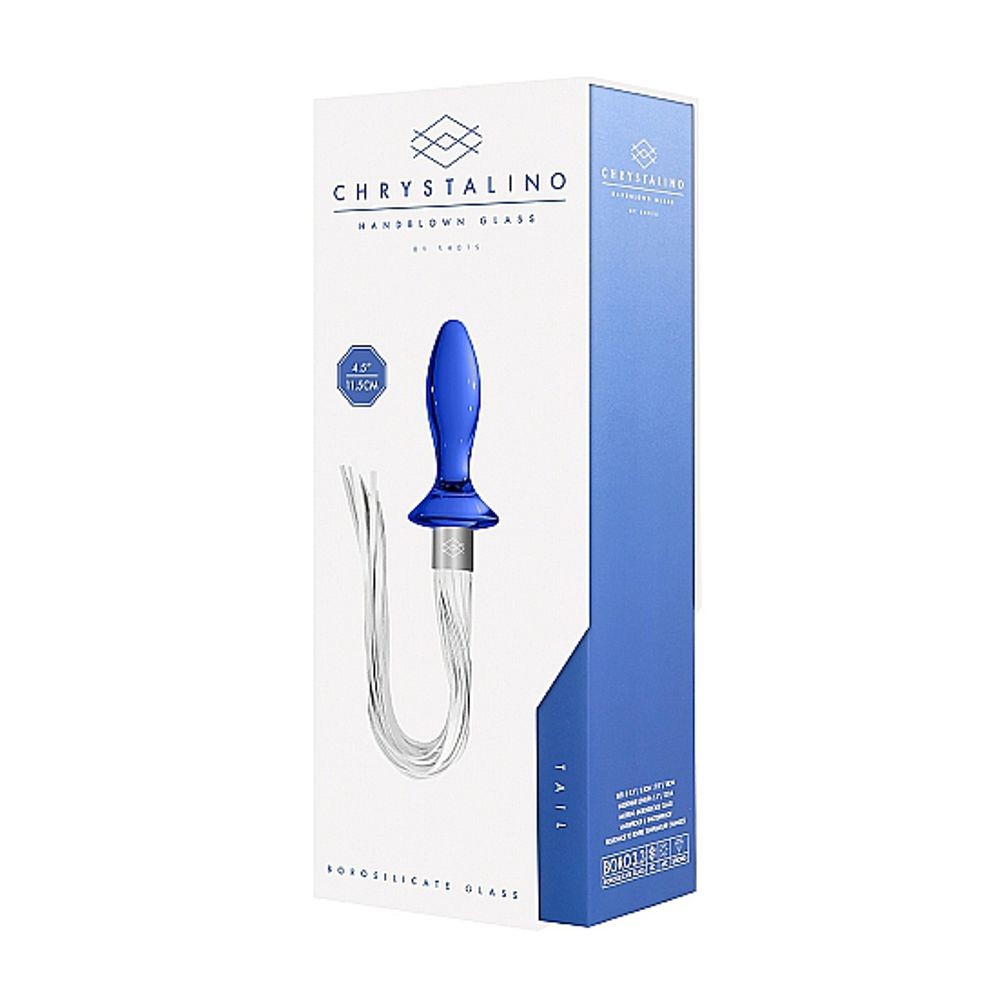 CHR020BLU TAIL – BLUE PLUG ANALE IN VETRO BOROSILICATO BLU CON FRUSTA IN FINTA PELLE BIANCA