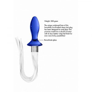 CHR020BLU TAIL – BLUE PLUG ANALE IN VETRO BOROSILICATO BLU CON FRUSTA IN FINTA PELLE BIANCA