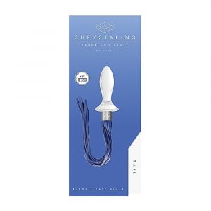 CHR020WHT TAIL – WHITE PLUG ANALE IN VETRO BOROSILICATO BIANCO CON FRUSTA IN FINTA PELLE BLU