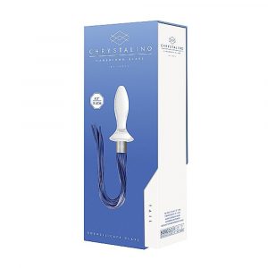 CHR020WHT TAIL – WHITE PLUG ANALE IN VETRO BOROSILICATO BIANCO CON FRUSTA IN FINTA PELLE BLU