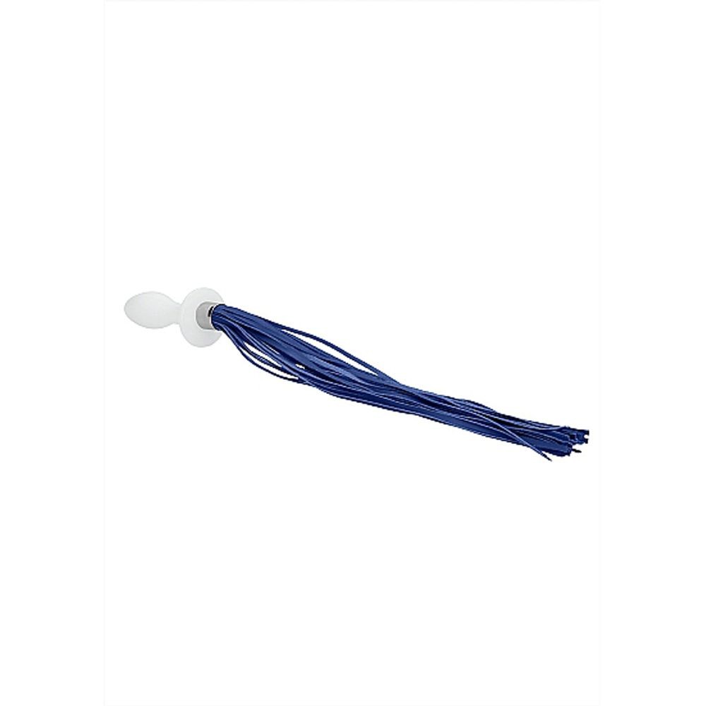 CHR020WHT TAIL – WHITE PLUG ANALE IN VETRO BOROSILICATO BIANCO CON FRUSTA IN FINTA PELLE BLU