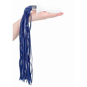 CHR020WHT TAIL – WHITE PLUG ANALE IN VETRO BOROSILICATO BIANCO CON FRUSTA IN FINTA PELLE BLU