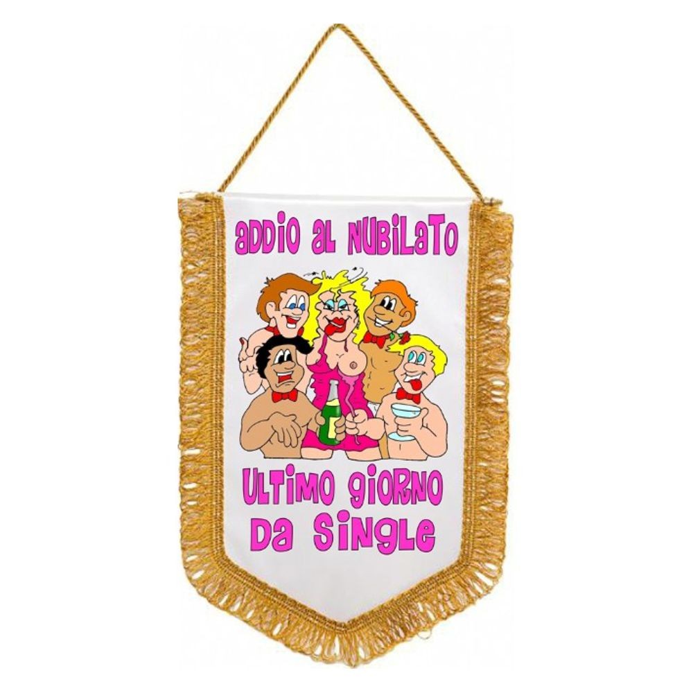 NUB17151 STENDARDO GAGLIARDETTO IN RASO CON ASTINA METALLO E CORDINA ORO CON STAMPA, CM 20 X 27