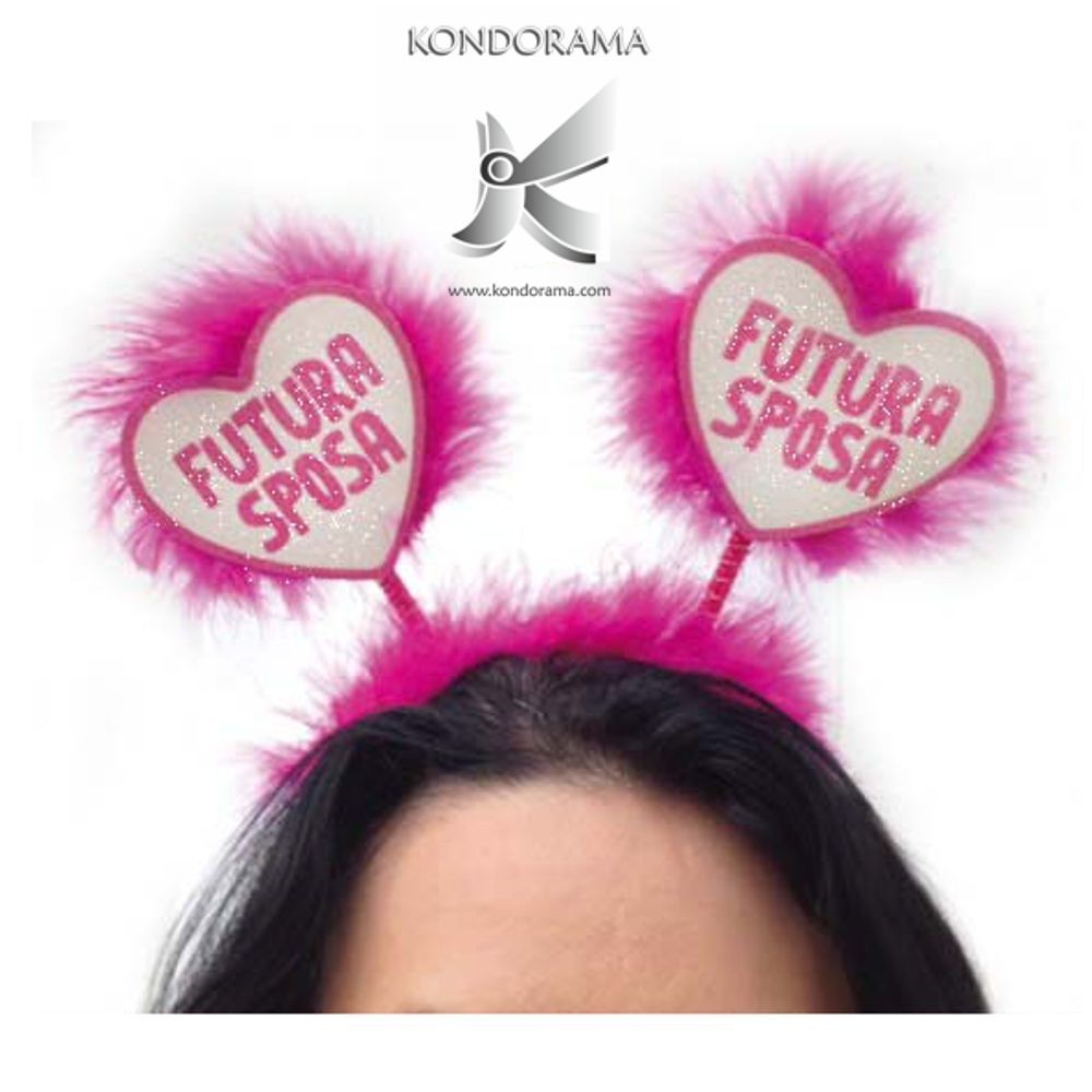 3509-1 CERCHIETTO CON ANTENNE CUORICINO E MARABÙ FUXIA SCRITTA “FUTURA SPOSA” ADDIO AL NUBILATO PARTY