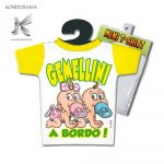 4885-35 MINI T-SHIRT GIALLA FRATELLO E SORELLA BIMBI GEMELLI GEMELLINI A BORDO