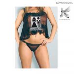 0168-N SET SUPER SEXY BABY DOLL NERO CON STAMPA GAME OVER + PERIZOMA