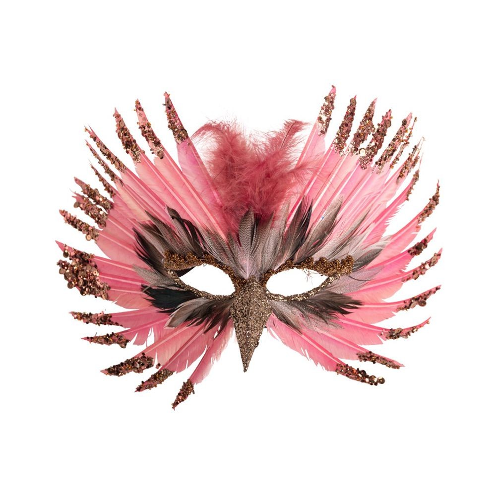 01256-1 MASCHERA PREZIOSA ROSA IN PIUMA C/BECCO E GLITTER