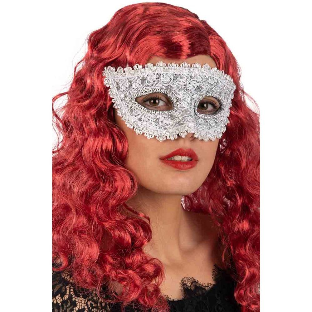 01271-1 MASCHERA ARGENTO IN PLASTICA CON PIZZO E STRASS