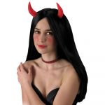 02657-1-PARRUCCA-NERA-CORNA PARRUCCA DIAVOLESSA NERA C/CORNA IN BUSTA