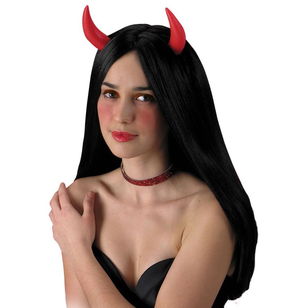 02657-1-PARRUCCA-NERA-CORNA PARRUCCA DIAVOLESSA NERA C/CORNA IN BUSTA