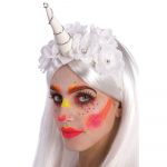06096-1 COPRICAPO UNICORNO BIANCO C/FIORI ED ELASTICO IN BUSTA