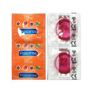 PASANTE STRAWBERRY 144 Preservativo rosso alla fragola in busta da 144 pz