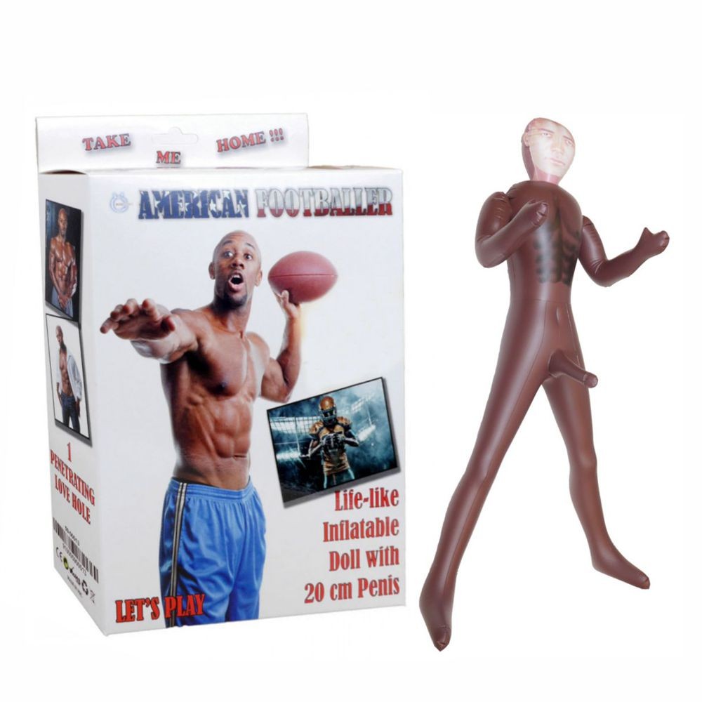 AMERICAN FOOTBALLER LOVE DOLL BAMBOLO GONFIABILE MASCHIO UOMO NERO ATLETA SUPERDOTATO 20 CM