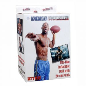 AMERICAN FOOTBALLER LOVE DOLL BAMBOLO GONFIABILE MASCHIO UOMO NERO ATLETA SUPERDOTATO 20 CM