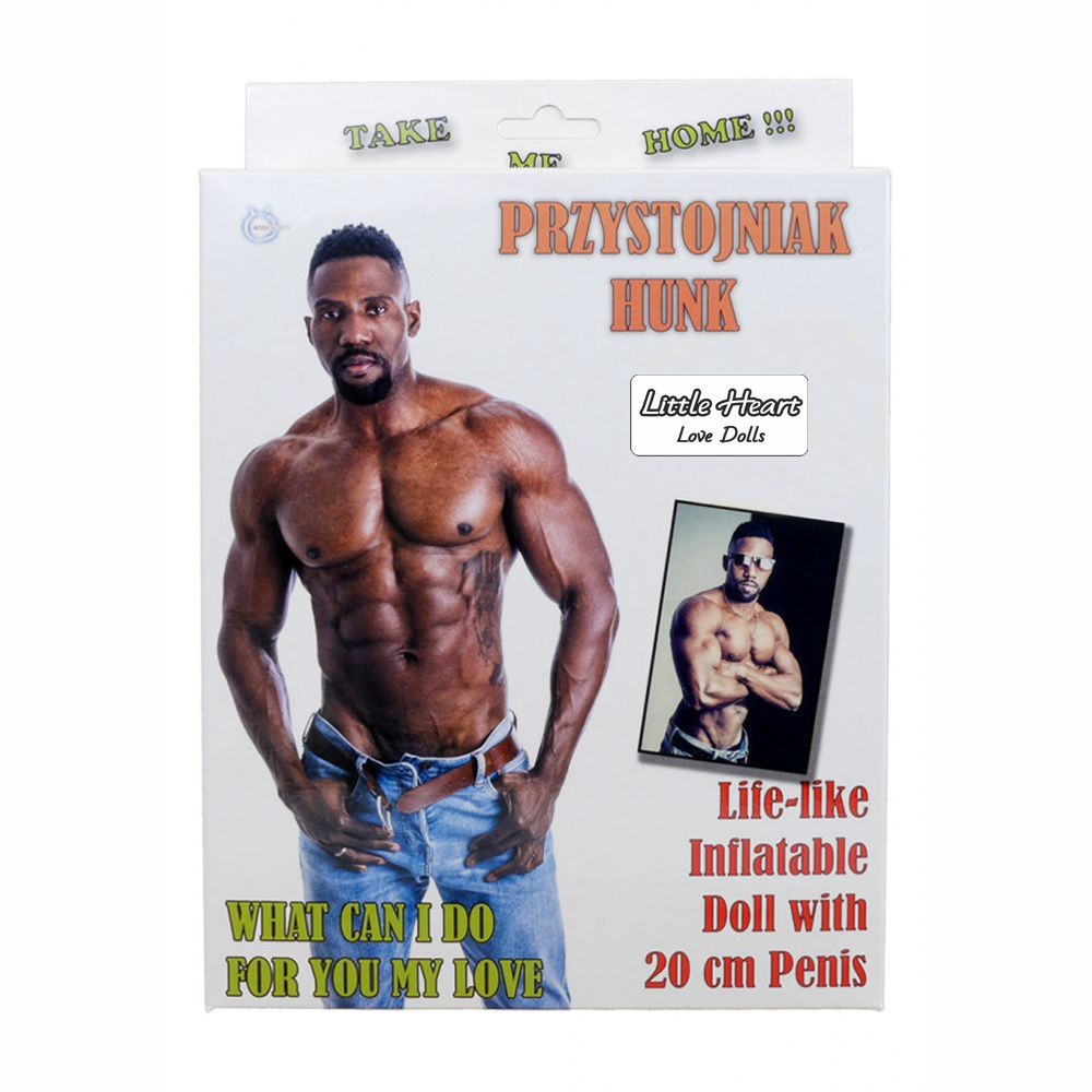 HUNK LOVE DOLL BAMBOLO GONFIABILE MASCHIO UOMO NERO DI COLORE SUPERDOTATO 20 CM