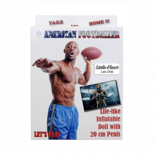 AMERICAN FOOTBALLER LOVE DOLL BAMBOLO GONFIABILE MASCHIO UOMO NERO ATLETA SUPERDOTATO 20 CM