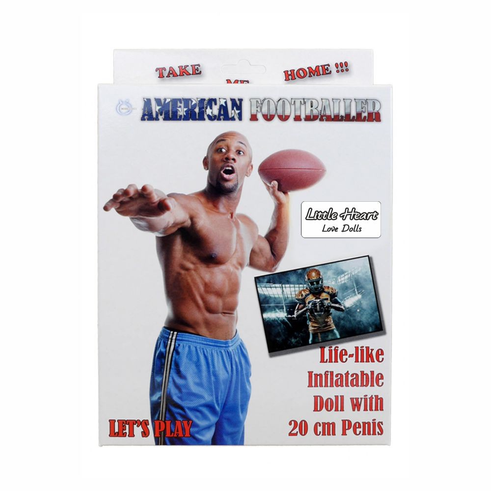 AMERICAN FOOTBALLER LOVE DOLL BAMBOLO GONFIABILE MASCHIO UOMO NERO ATLETA SUPERDOTATO 20 CM
