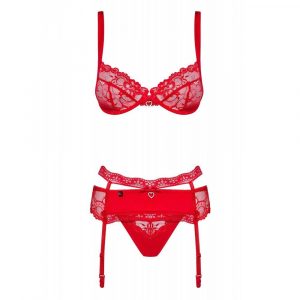 OBSESSIVE HEARTINA 3-PCS SET RED S/M SET DI TRE PEZZI ROSSO LINGERIE SEXY