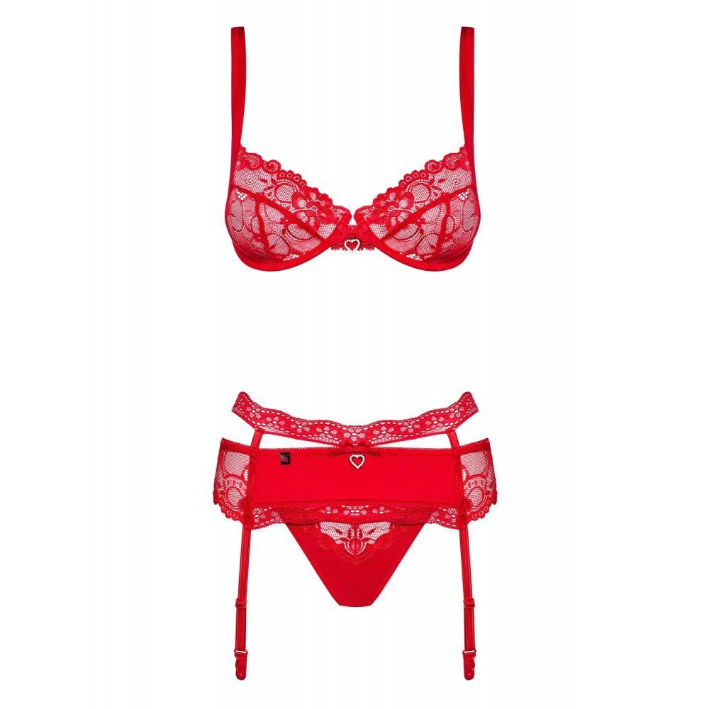 OBSESSIVE HEARTINA 3-PCS SET RED S/M SET DI TRE PEZZI ROSSO LINGERIE SEXY