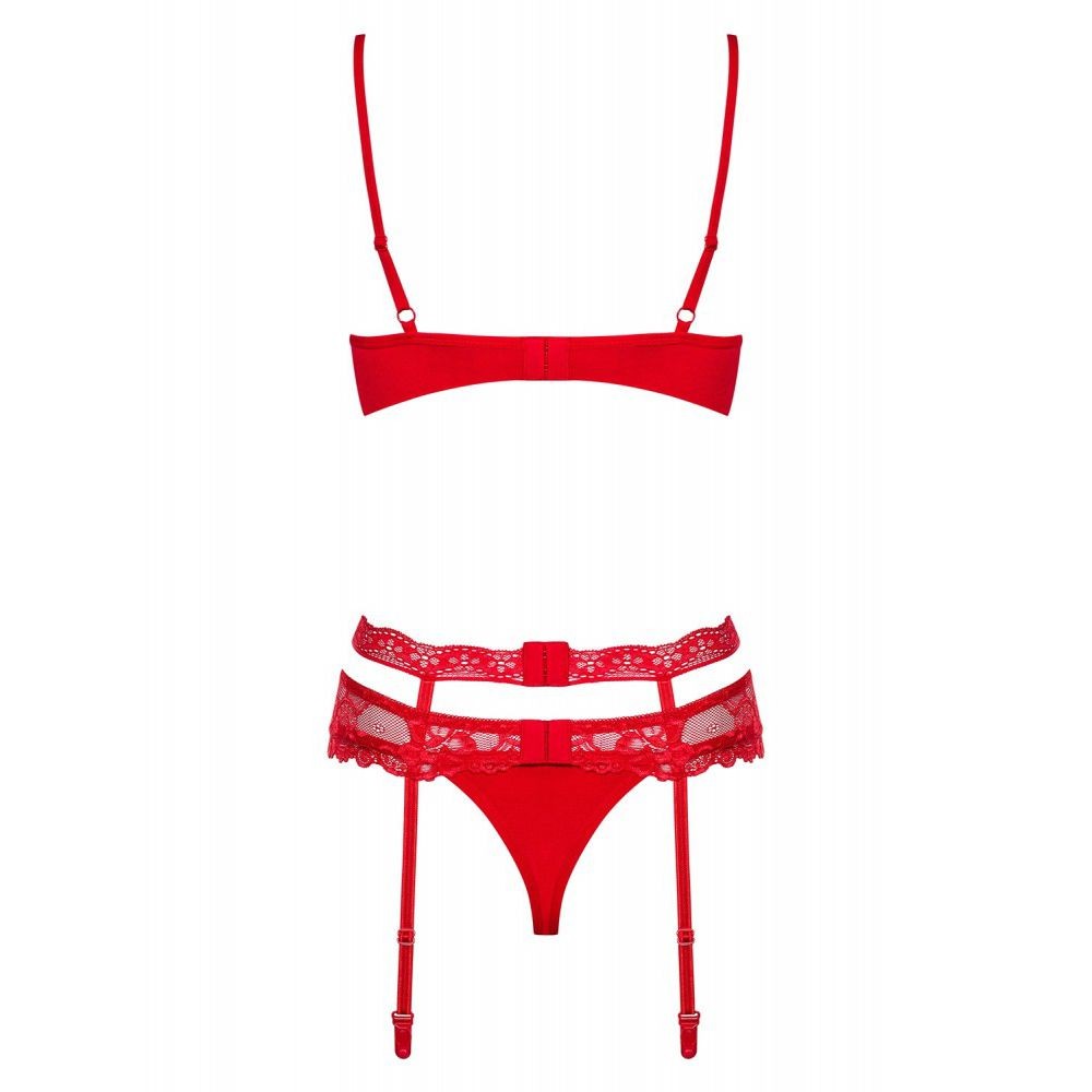 OBSESSIVE HEARTINA 3-PCS SET RED S/M SET DI TRE PEZZI ROSSO LINGERIE SEXY