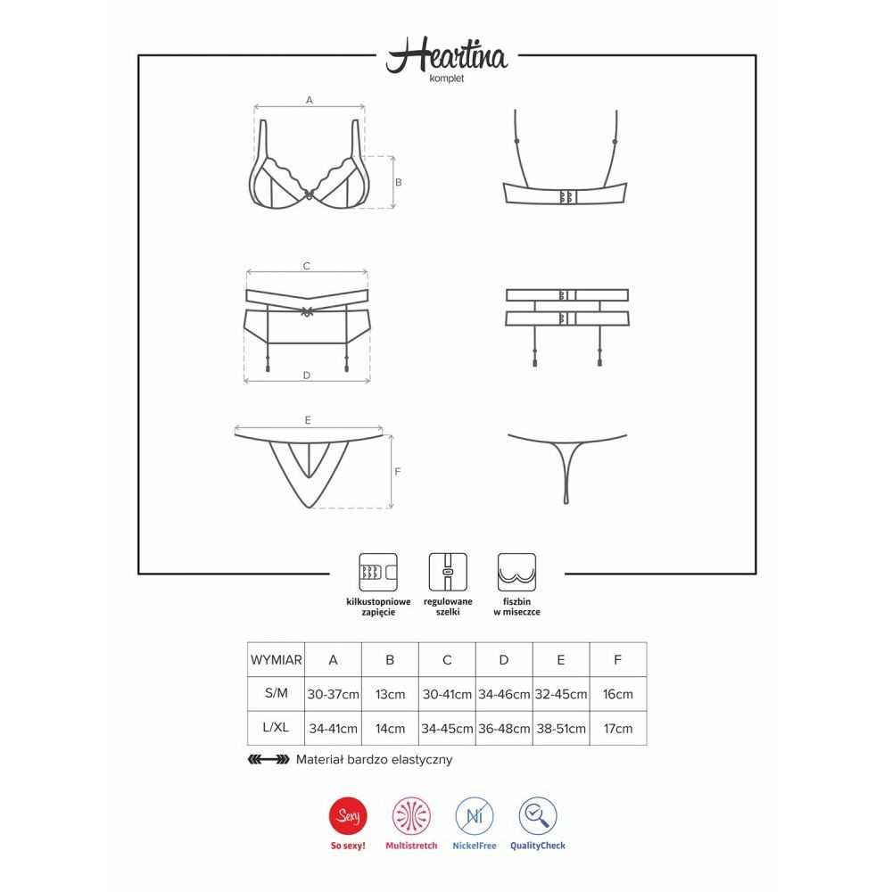 OBSESSIVE HEARTINA 3-PCS SET RED S/M SET DI TRE PEZZI ROSSO LINGERIE SEXY