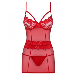 OBSESSIVE CHEMISE & THONG S/M 829-CHE-3 ABITINO ROSSO CON MUTANDINE