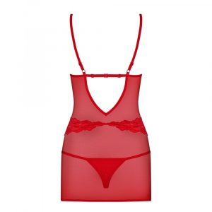 OBSESSIVE CHEMISE & THONG S/M 829-CHE-3 ABITINO ROSSO CON MUTANDINE