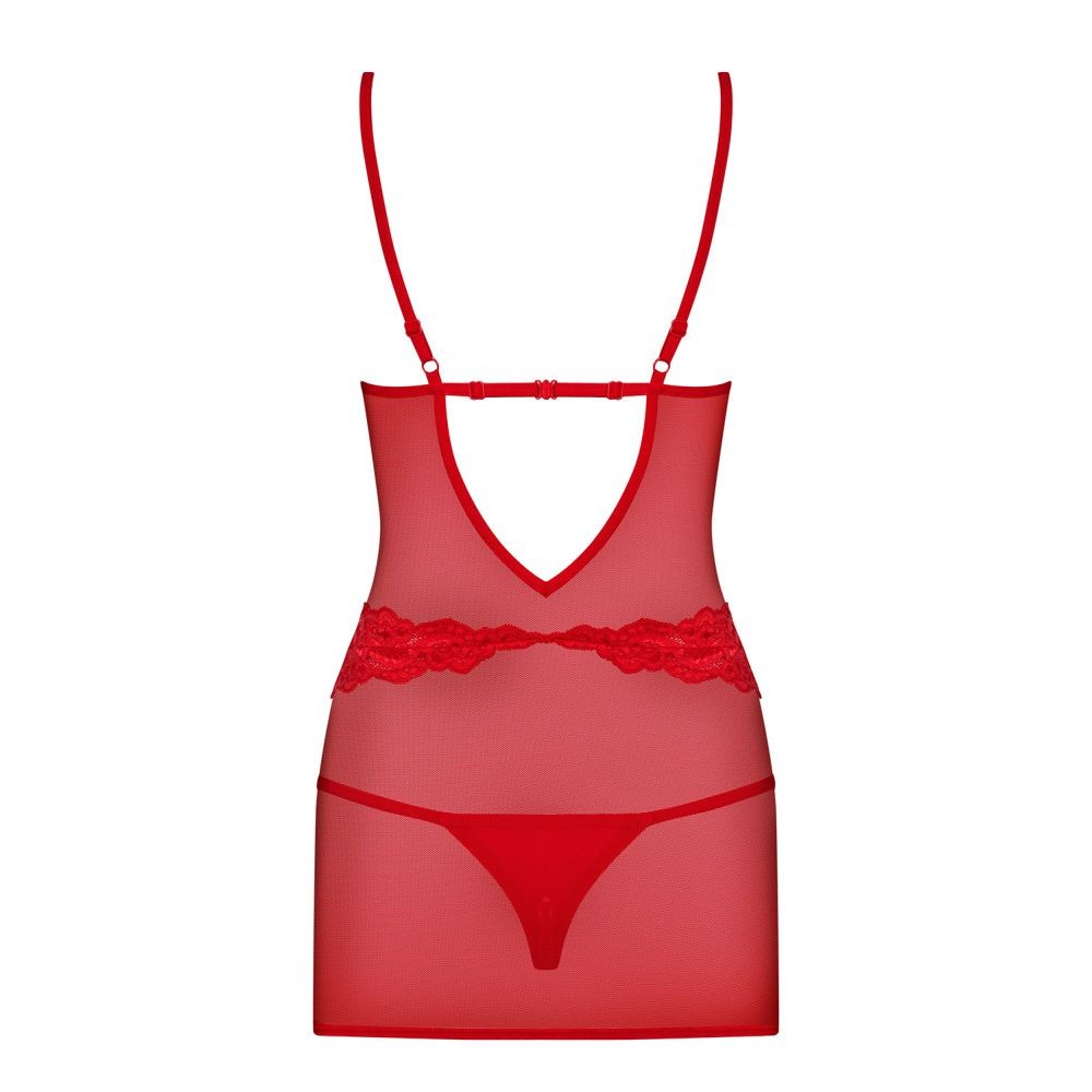 OBSESSIVE CHEMISE & THONG S/M 829-CHE-3 ABITINO ROSSO CON MUTANDINE