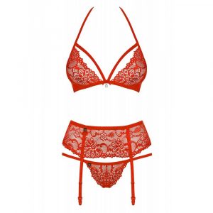 OBSESSIVE THREE-PCS SET RED S/M 838-SEG-3 SET ROSSO LINGERIE SEXY