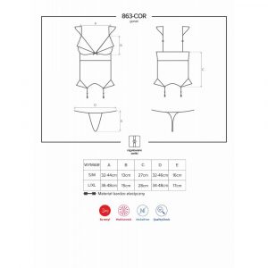 OBSESSIVE CORSET & THONG S/M 863-COR-3 LINGERIE SEXY ROSSO