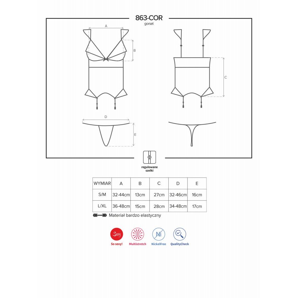 OBSESSIVE CORSET & THONG S/M 863-COR-3 LINGERIE SEXY ROSSO